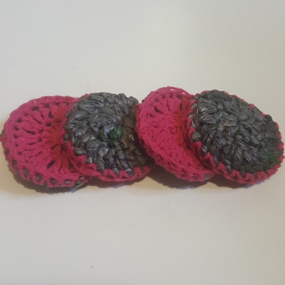 Handmade Plarn Plastic Yarn Cotton Dish Scrubbers - Picture 3 of 7